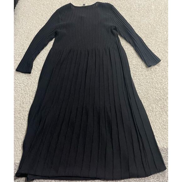 Eileen Fisher Women's Size Small Ribbed Pleated 100% Wool Midi Dress Black - Picture 4 of 11